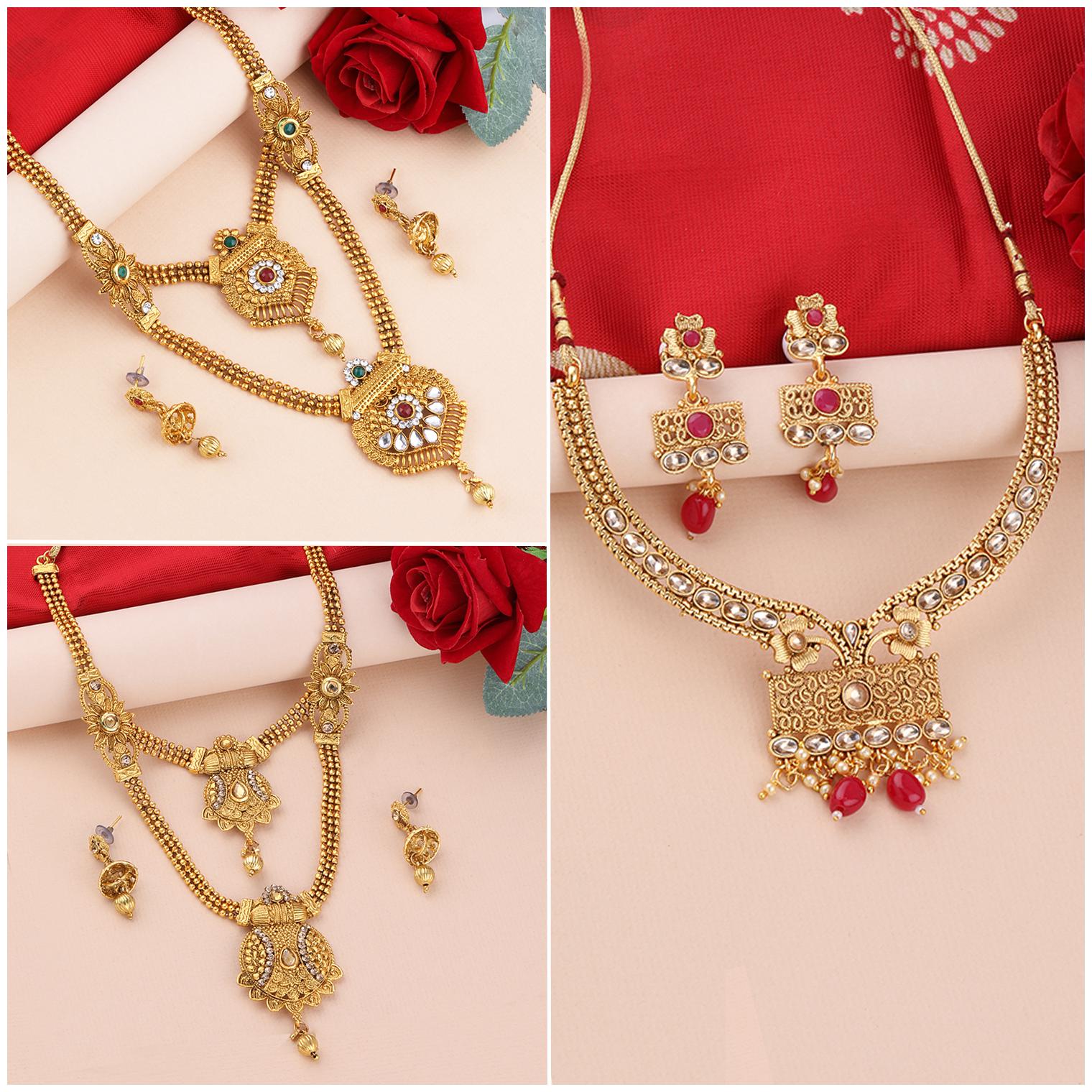 

SILVER SHINE Gold Plated Traditional Designer Long Set Combo For Women