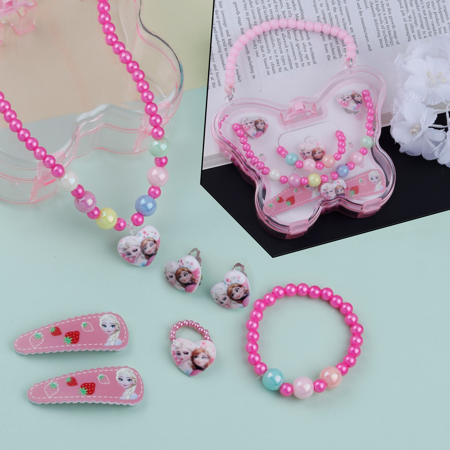 

Silver Shine Designer kids Jewellery Set With Butterfly Shape Box For Girls Kids