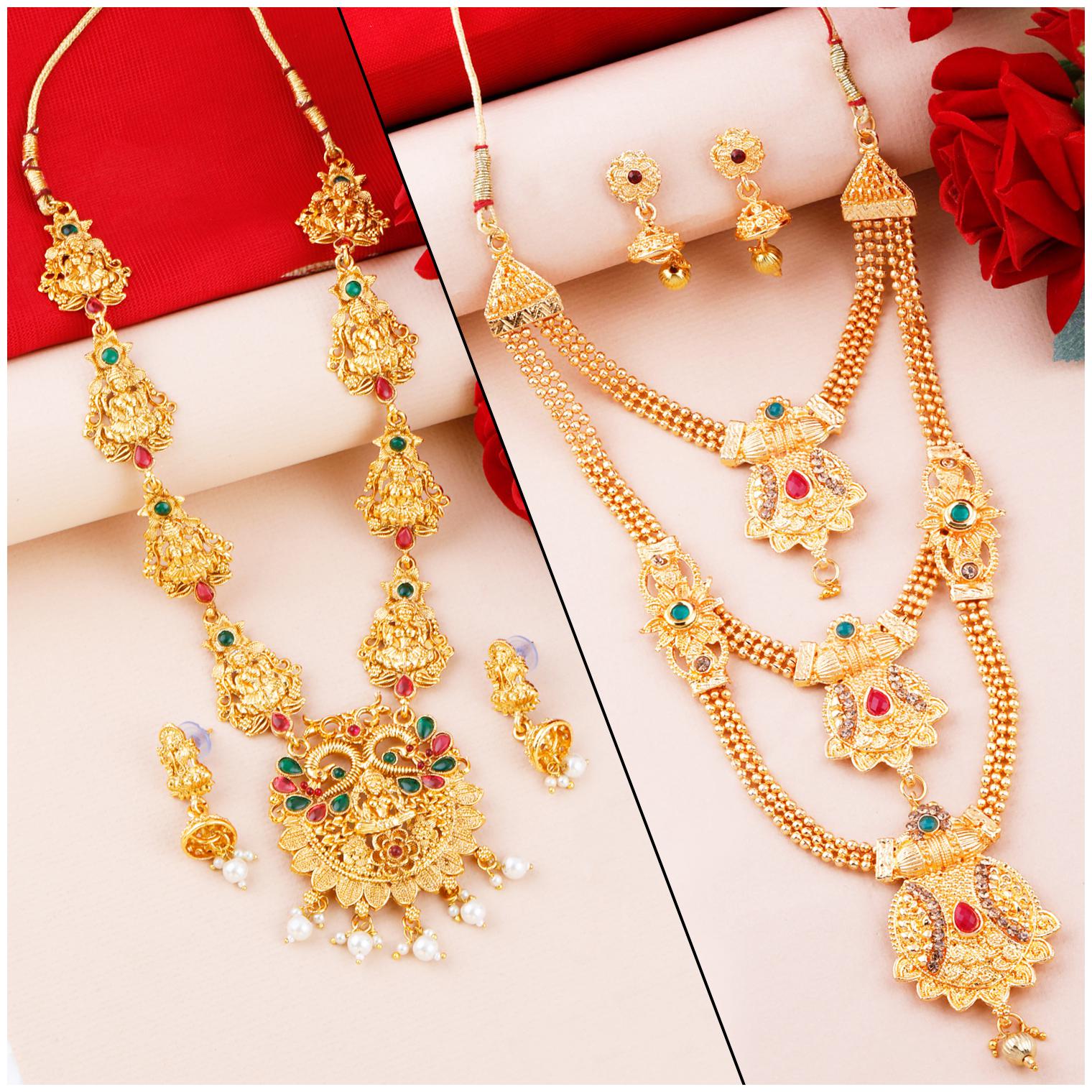 

SILVER SHINE Gold Plated Traditional Designer Long Jewellery Set For Women