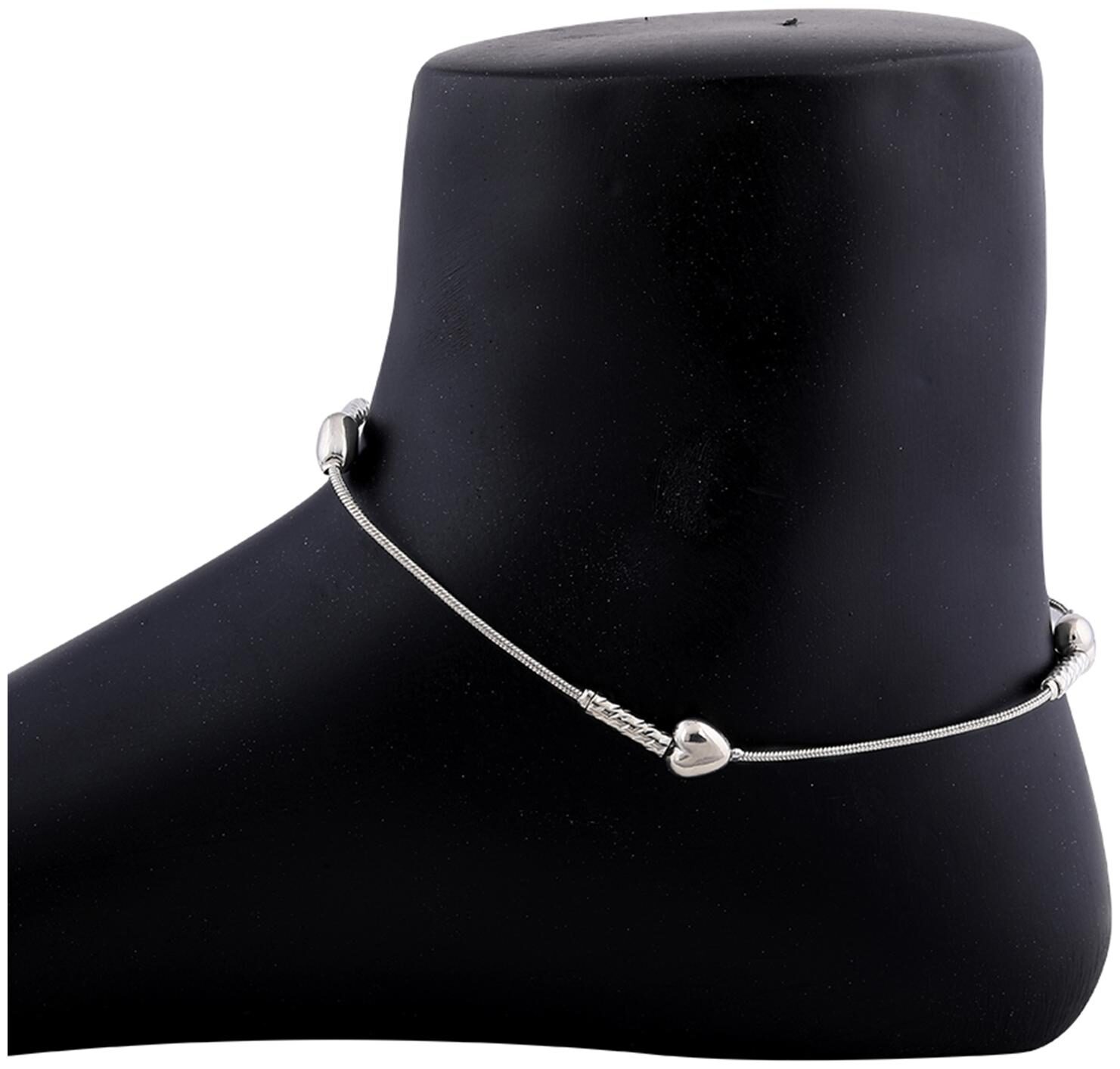 

SILVER SHINE Heart Shape Silver Plated Delicate Anklet For Girl Women