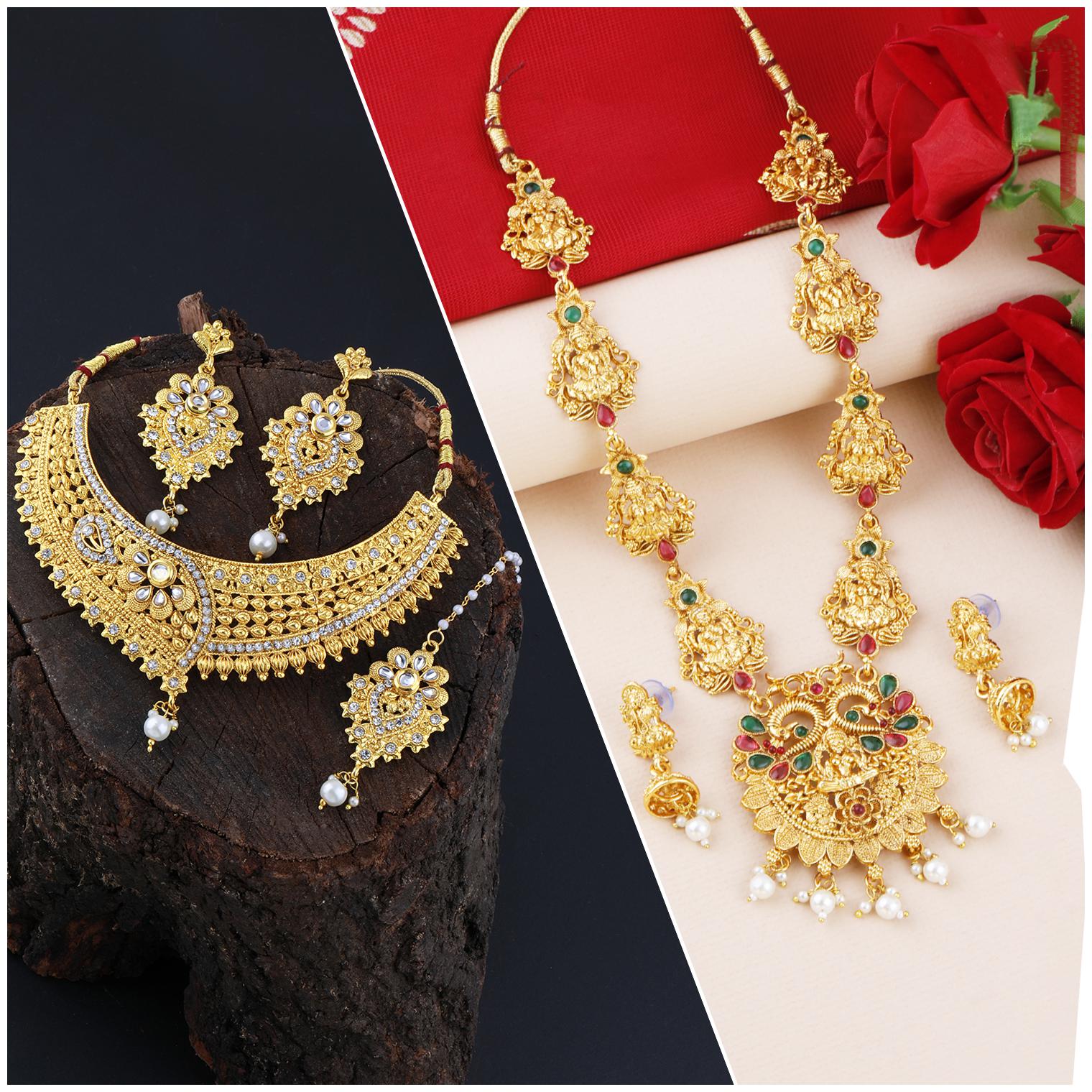 

Silver Shine Gold Plated Traditional Neckalce Set For Women