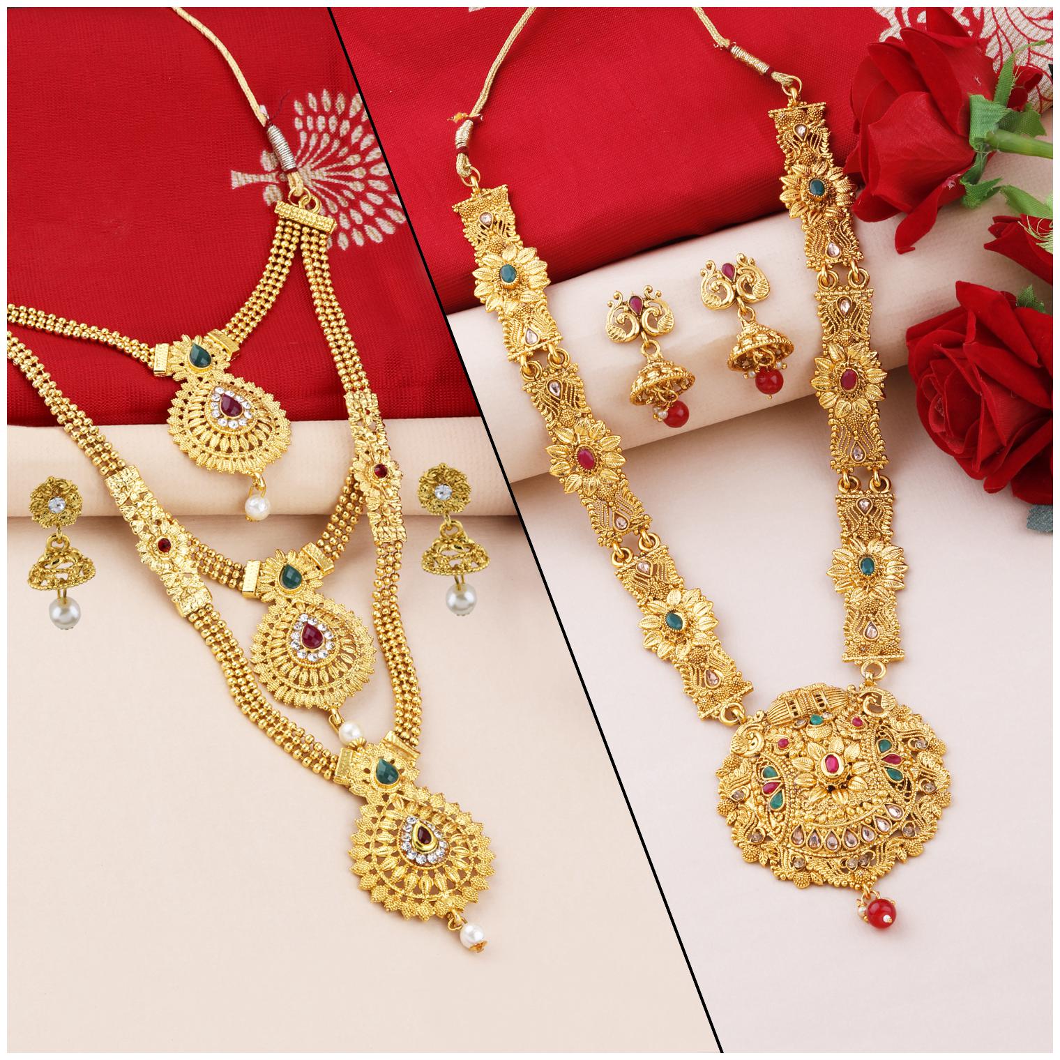 

Silver Shine Gold Plated Traditional Designer Necklace Jewellery Set For Women