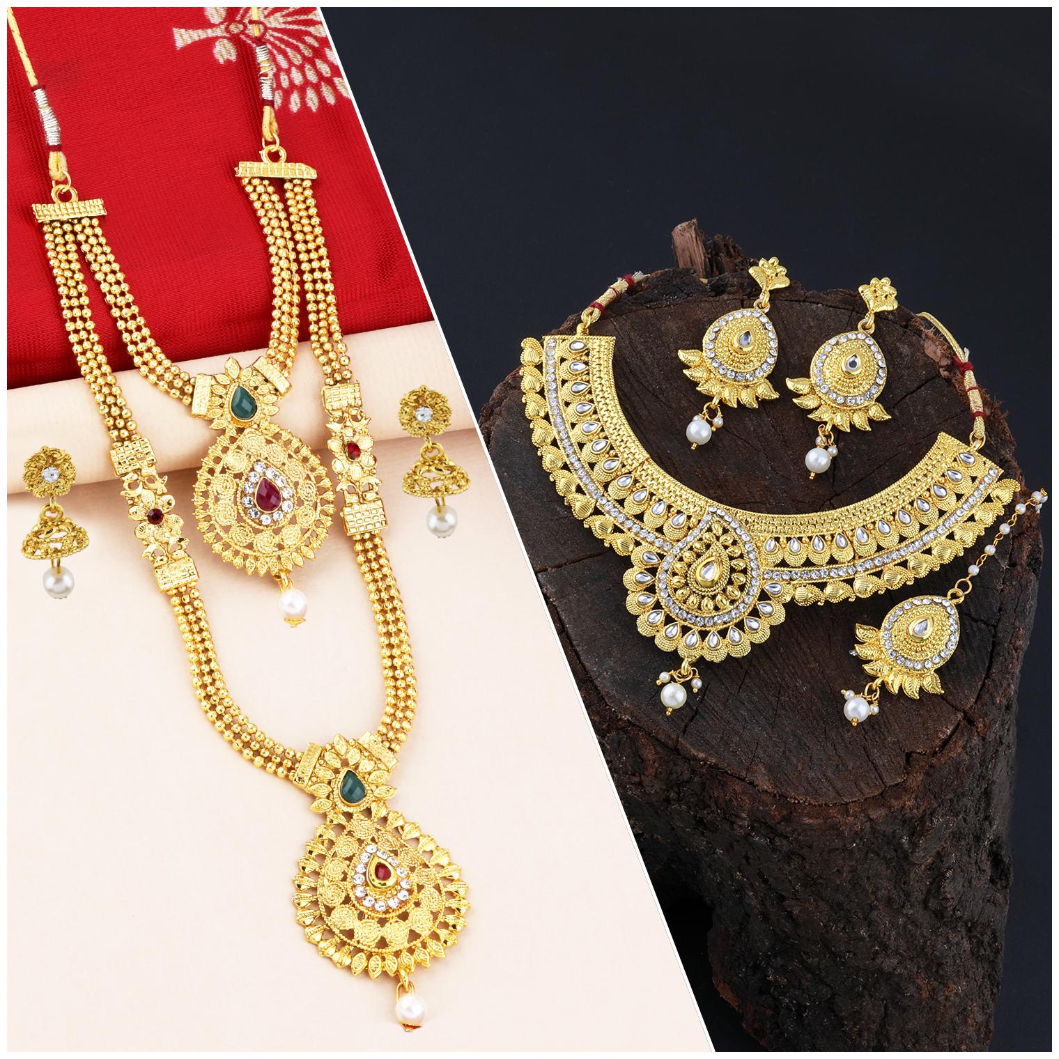 

Silver Shine Gold Plated Traditional Neckalce Set For Women