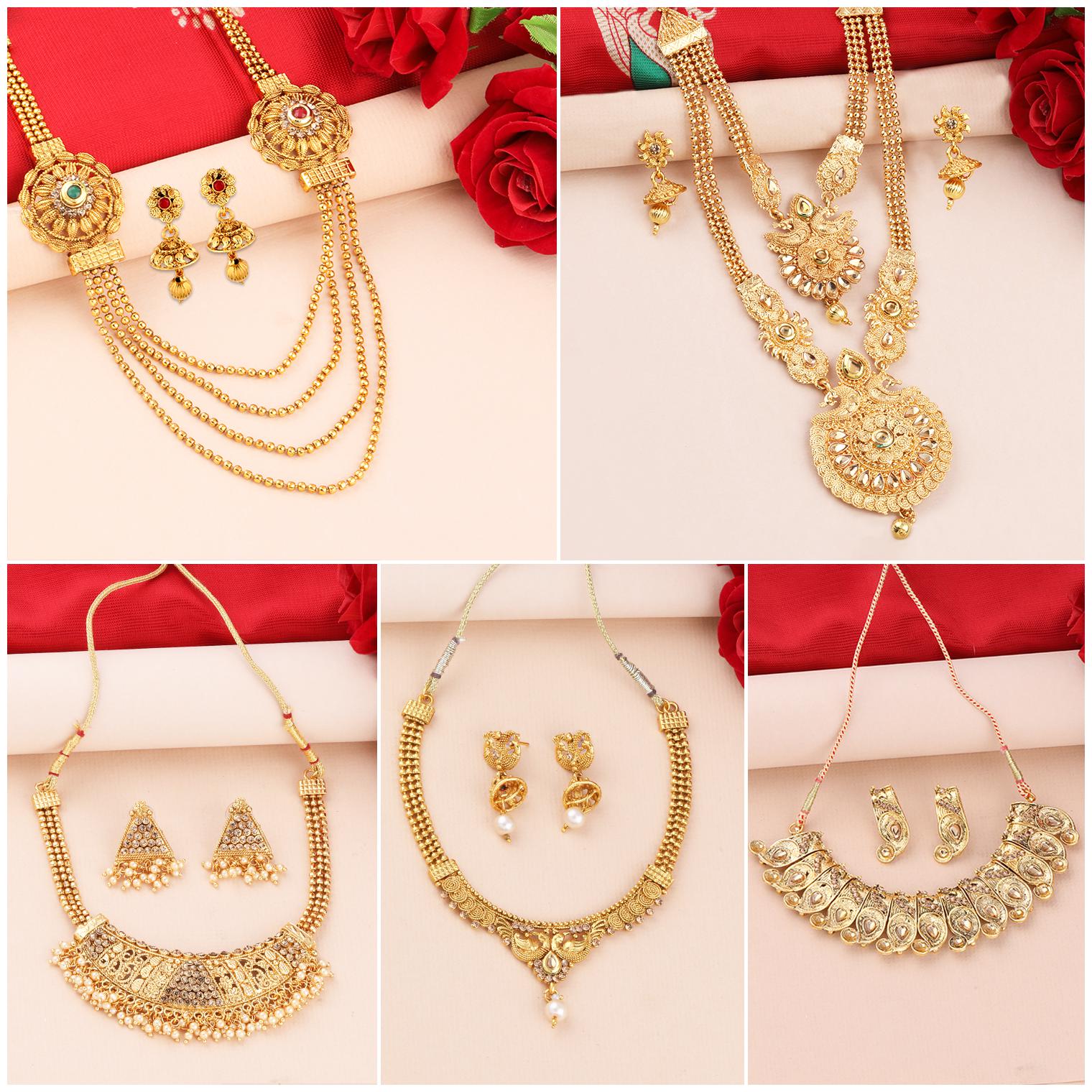 

SILVER SHINE Gold Plated Traditional Designer Long Set Combo For Women