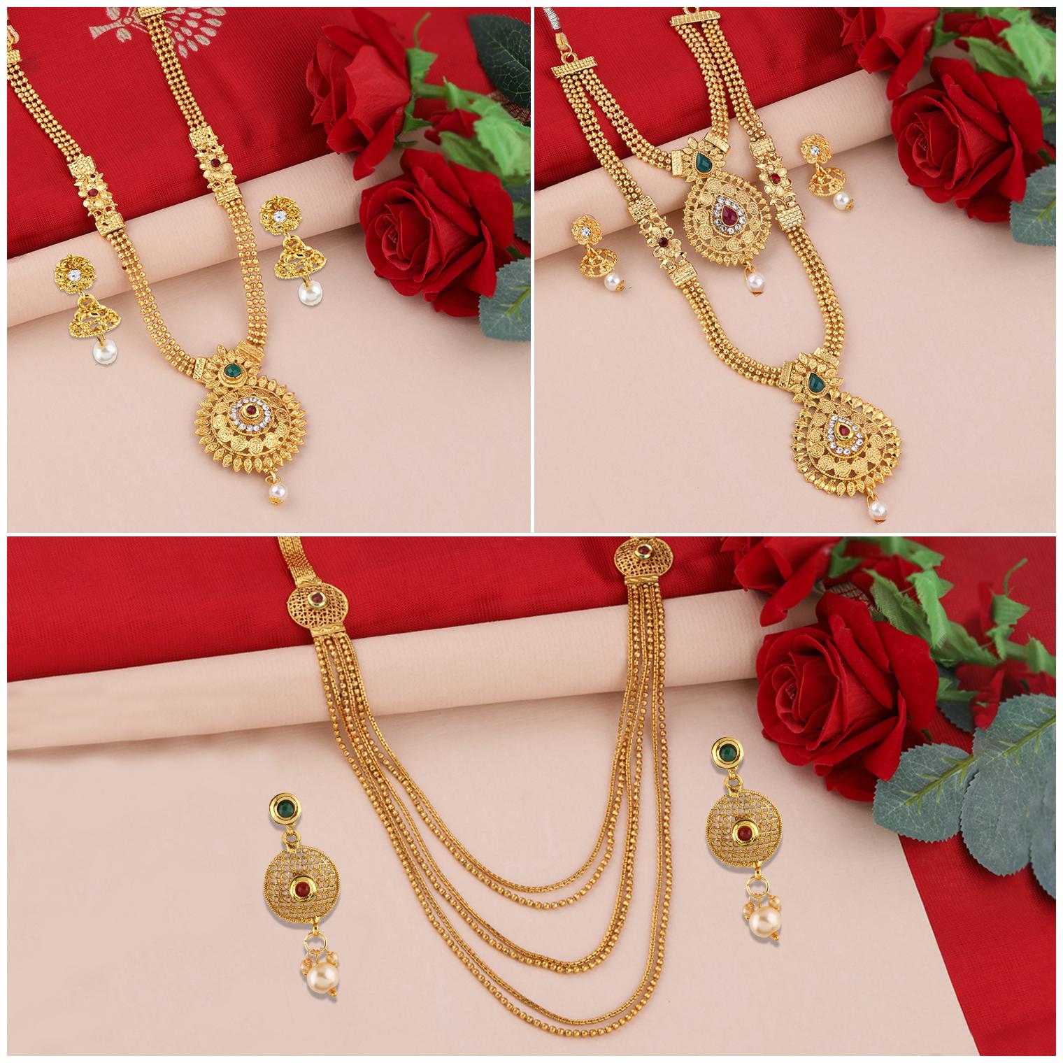 

SILVER SHINE Gold Plated Traditional Designer Long Set Combo For Women