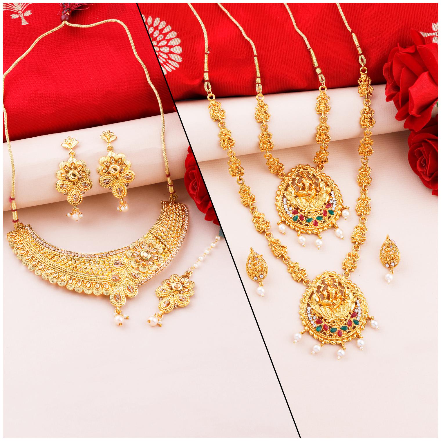 

Silver Shine Gold Plated Traditional Designer Necklace Jewellery Set For Women