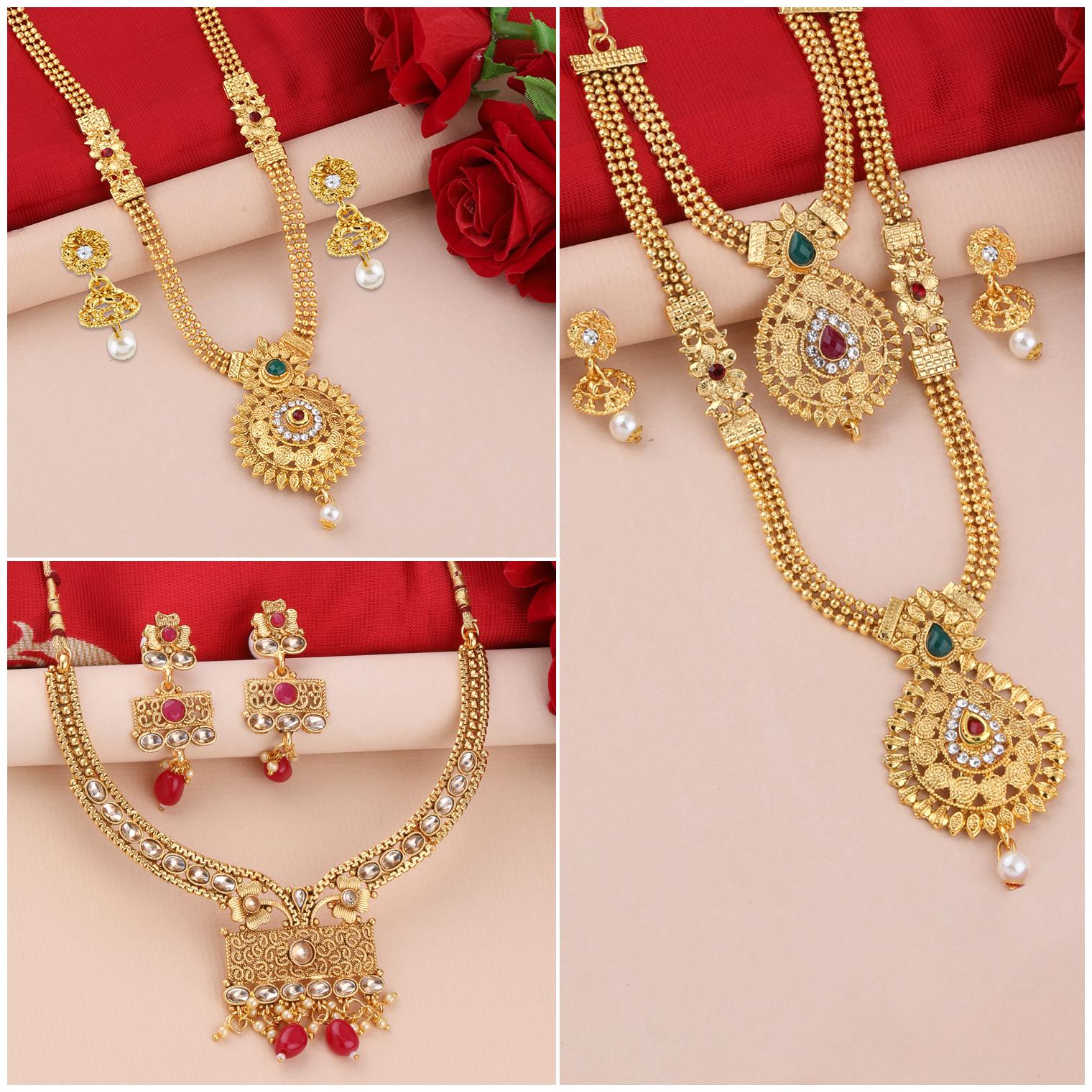 

SILVER SHINE Gold Plated Traditional Designer Long Set Combo For Women