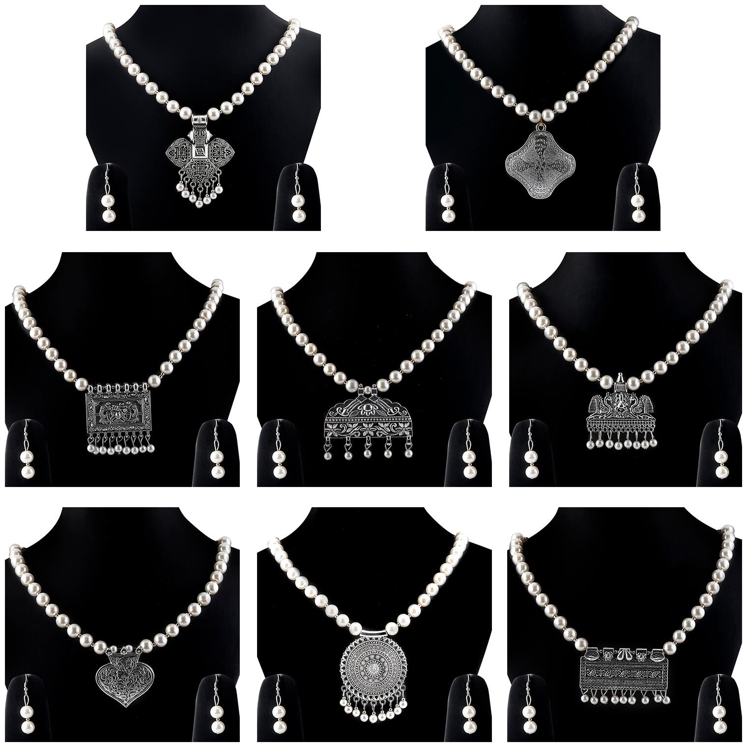 

SILVER SHINE Silver Plated Traditional Designer Pearl Set For Women