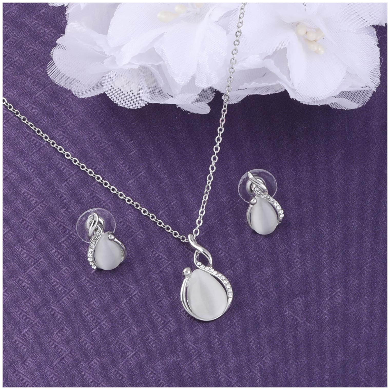 

SILVER SHINE Delicate Silver Plated Party Wear Pendant Set For Women Girl