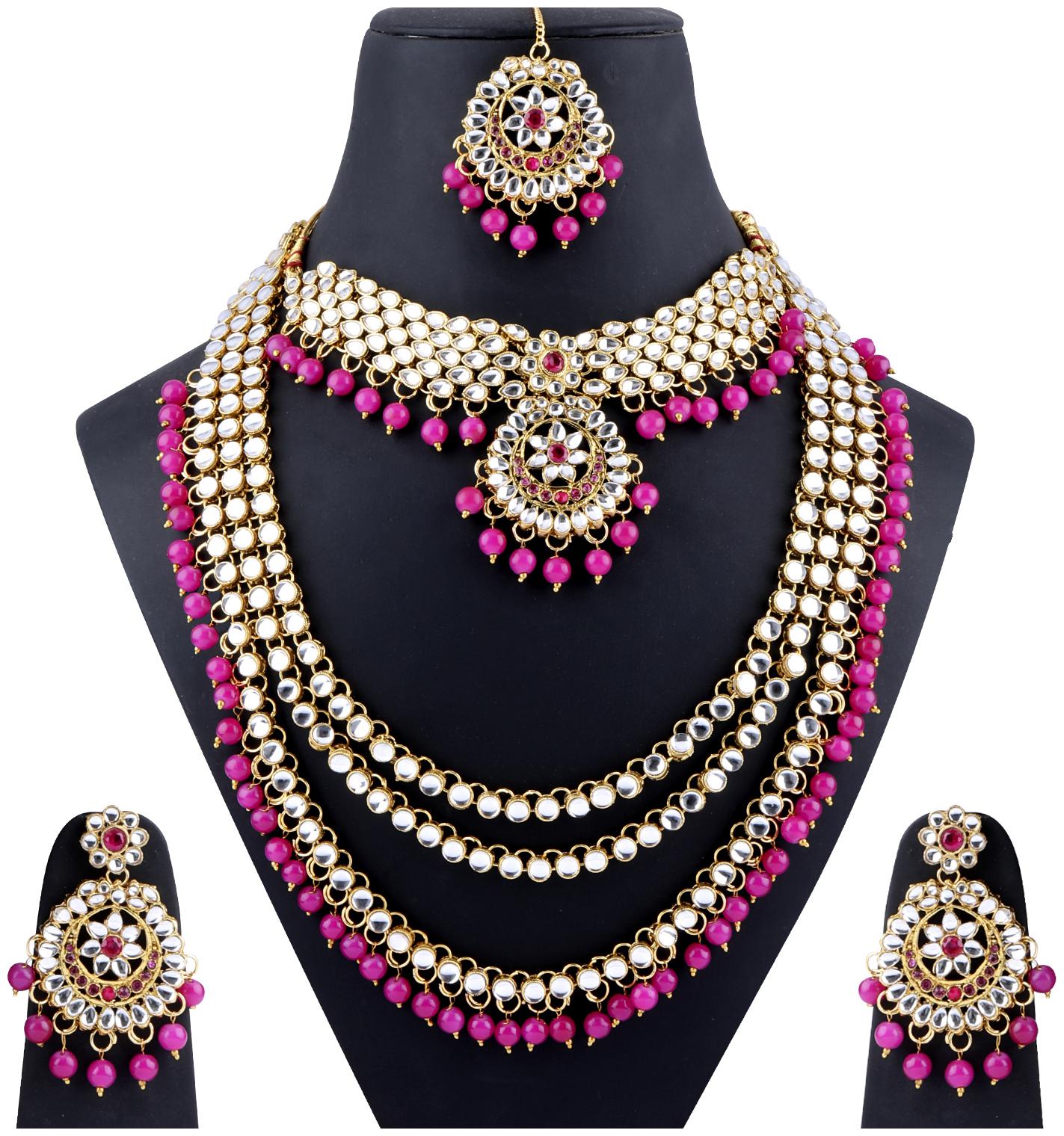 

SILVER SHINE Gold Plated Traditional Kundan Bridal Set Wedding jewellery Set For Women Girls