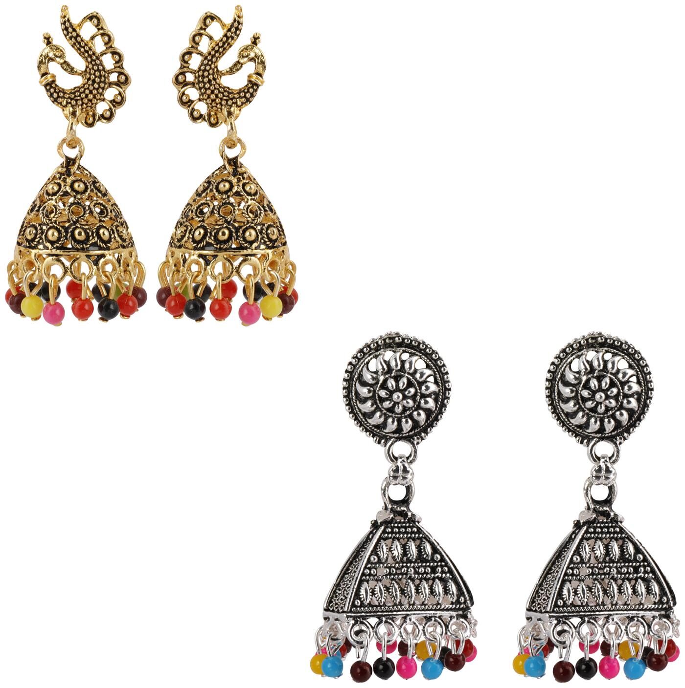 

Silver Shine Partywear Traditional Elegant Multi Colour Bead Drop Earrings combo set pair of 2 For Girls And Women Jewellery