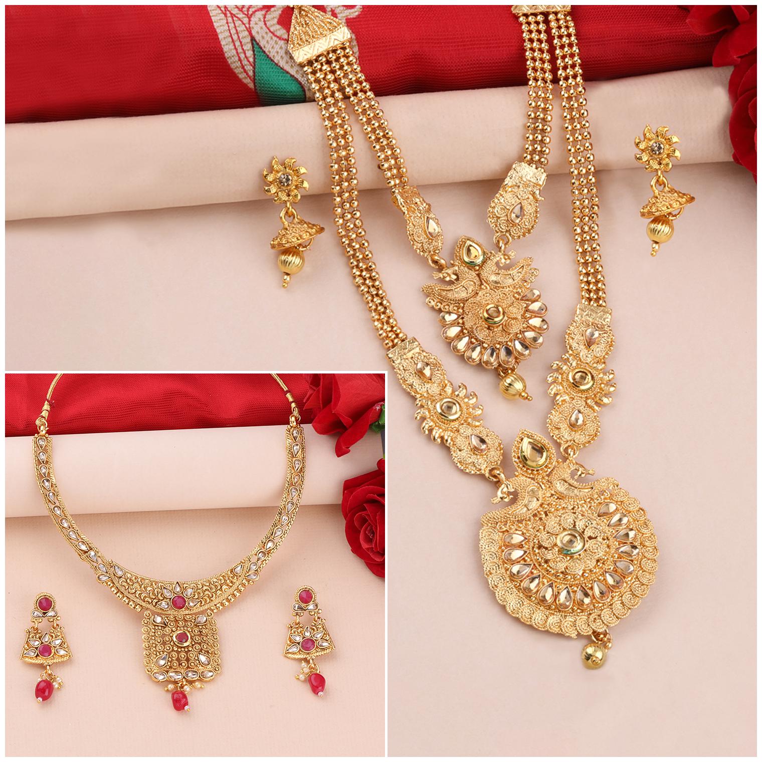 

SILVER SHINE Gold Plated Stylish Designer Long Set Combo For Women