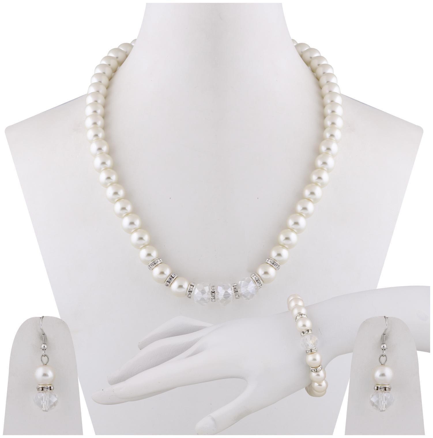 

Silver Shine Party Wear Adjustable Pearl Mala Set With Bracelet For Women Girl