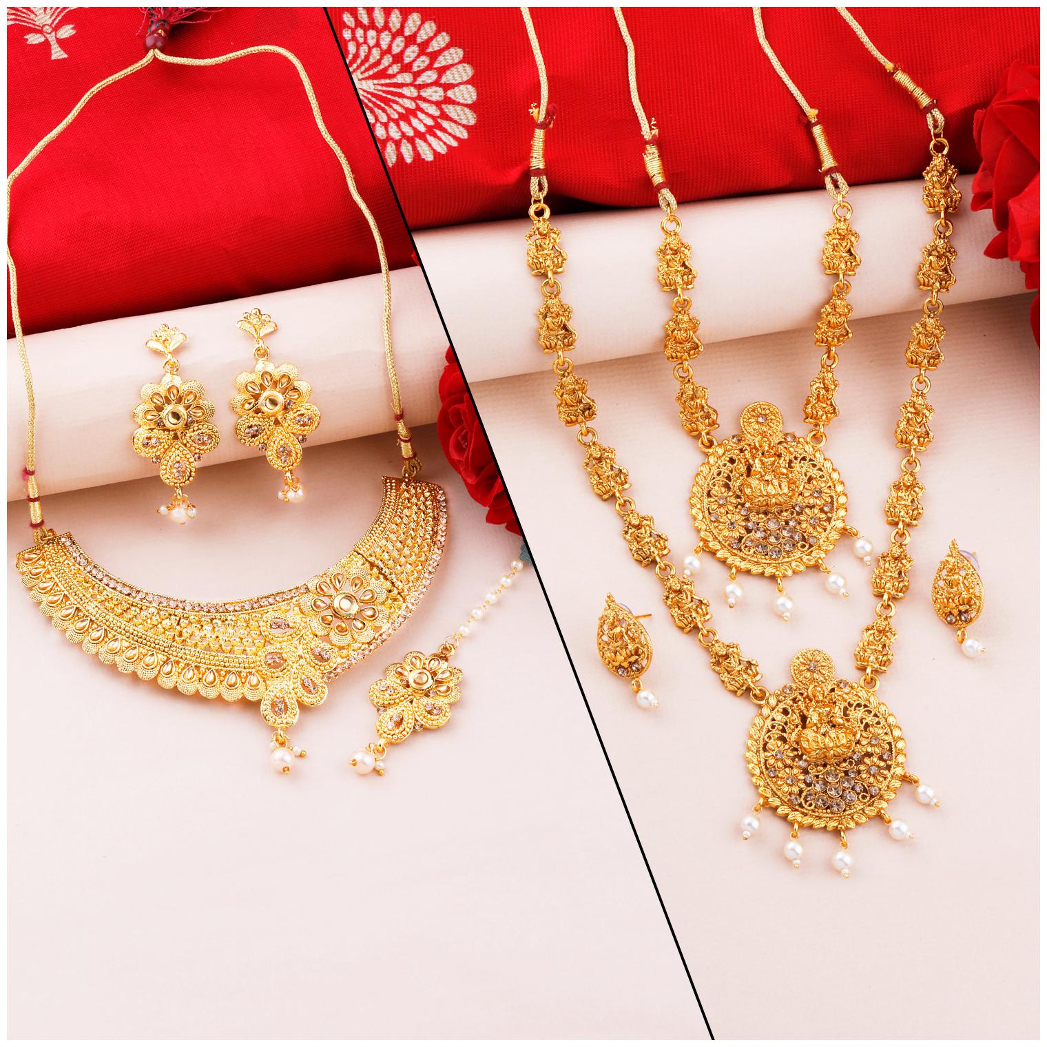 

Silver Shine Gold Plated Traditional Designer Necklace Jewellery Set For Women
