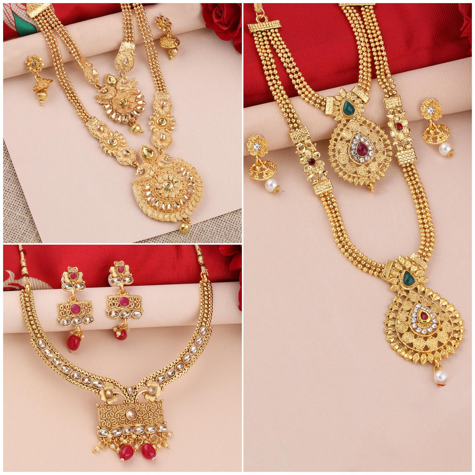 

SILVER SHINE Gold Plated Traditional Designer Long Set Combo For Women