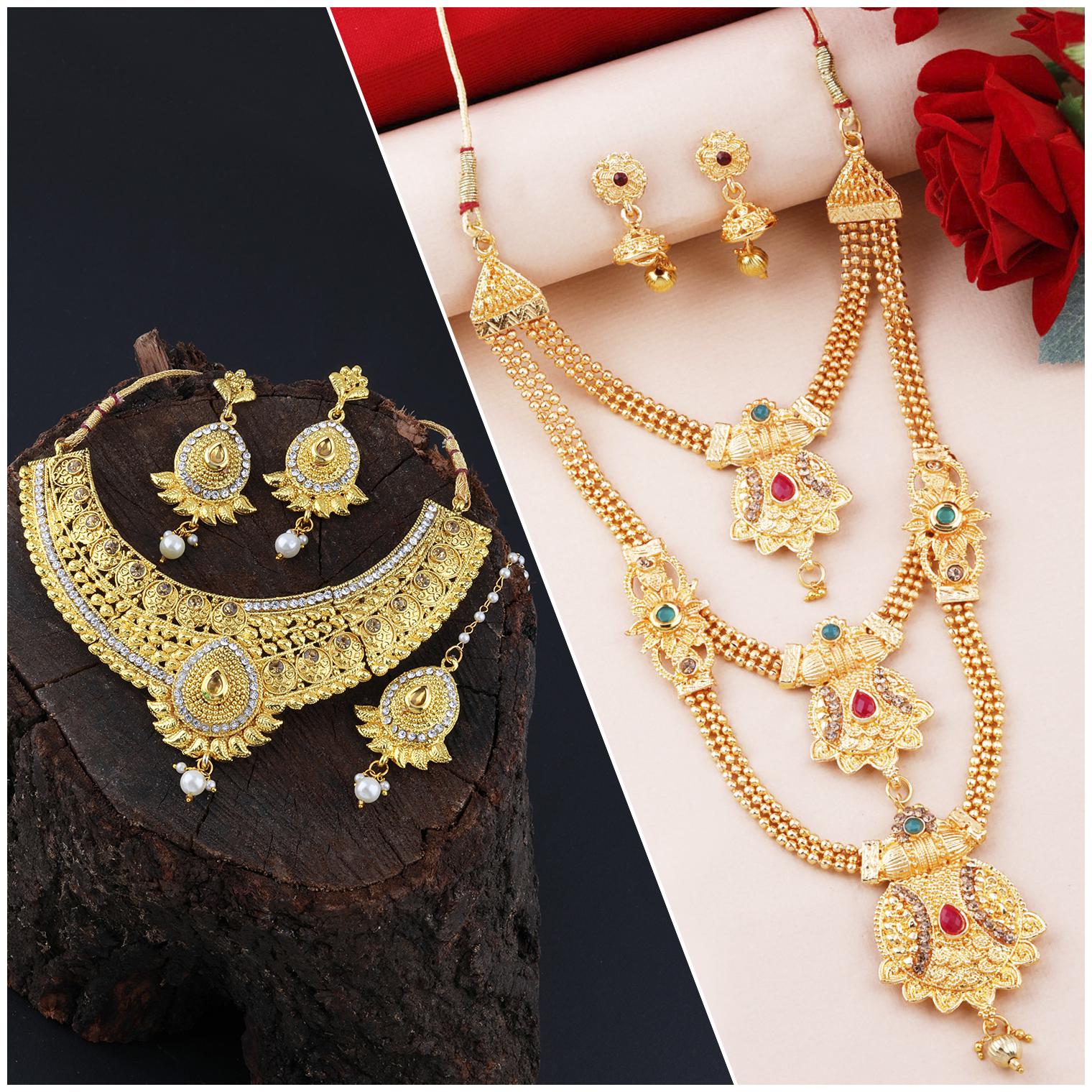 

Silver Shine Gold Plated Traditional Neckalce Set For Women