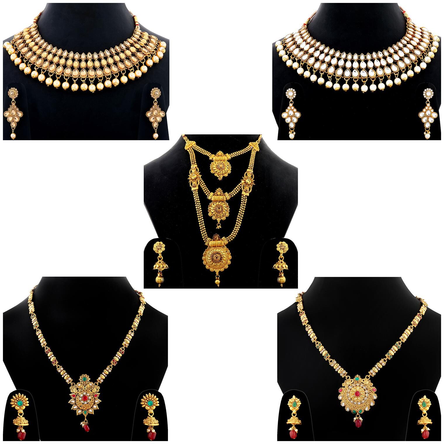 

SILVER SHINE Gold Plated Traditional Designer Long Set Combo For Women