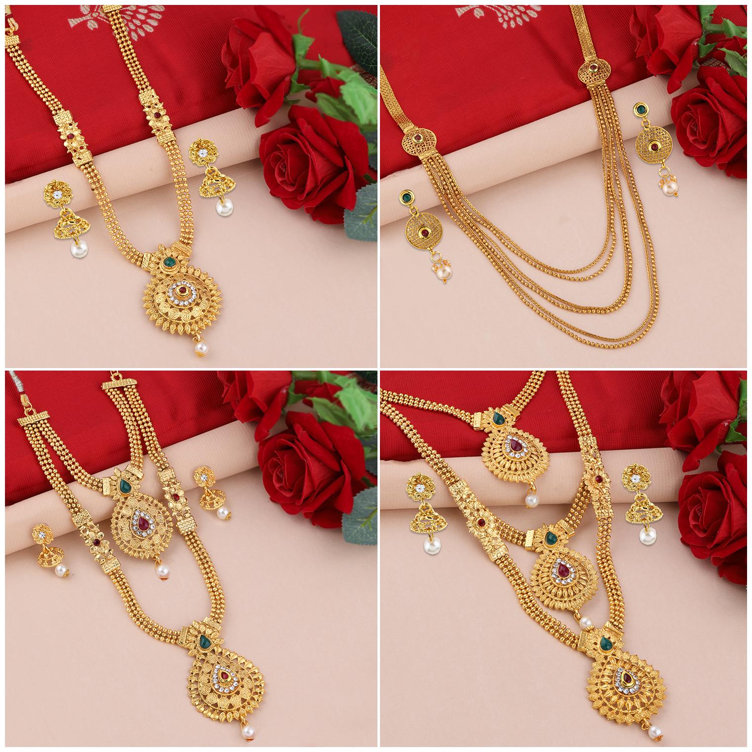 

SILVER SHINE Gold Plated Traditional Designer Long Set Combo For Women