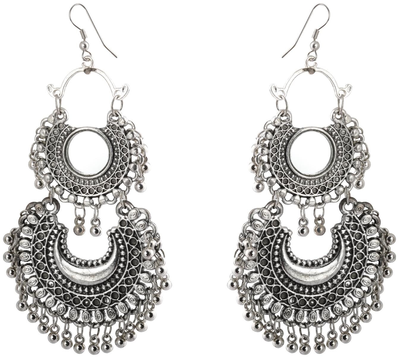 

Silver Shine Stunning Silver Chandbali Mirror Small Dangler Earrings for Women