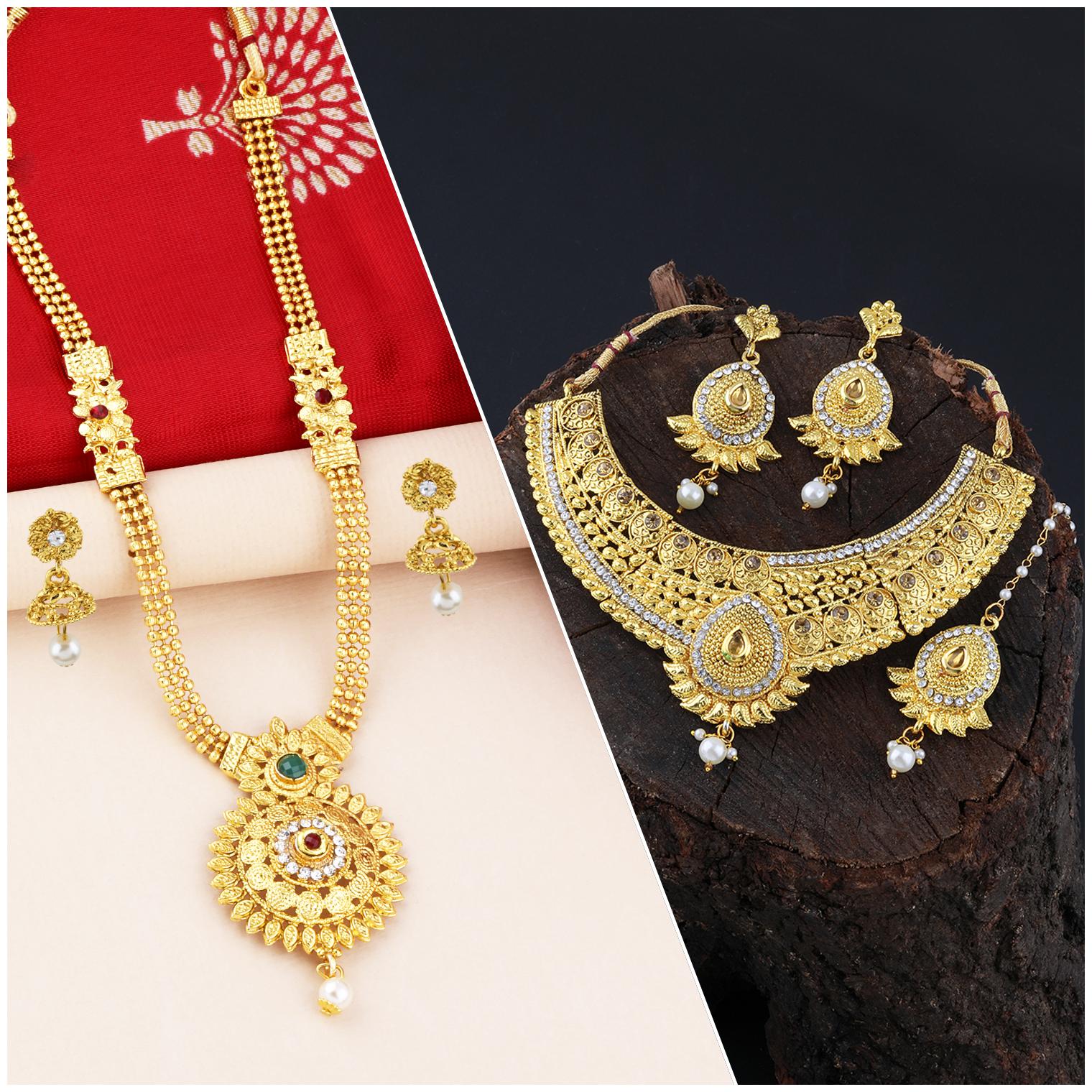 

Silver Shine Gold Plated Traditional Neckalce Set For Women