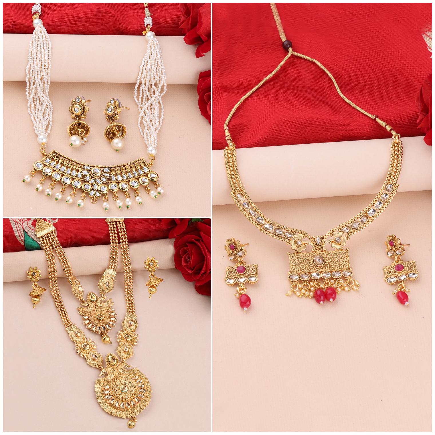 

SILVER SHINE Gold Plated Traditional Designer Long Set Combo For Women