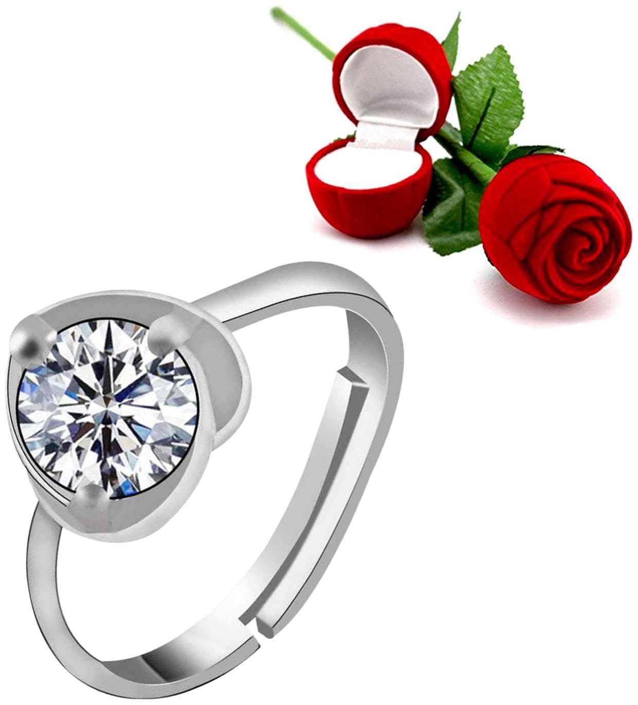 

Silver Shine Silver Plated Adjustable Ring with 1 pcs Red Rose Gift Box for Girls and women