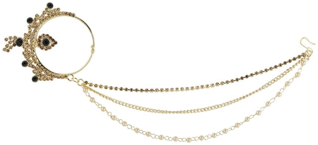 Silver Shine Traditional Gold Plated Bottle Green Stone Diamond Studded Designer Wedding Nose Ring  for Girls And Women Jewellery