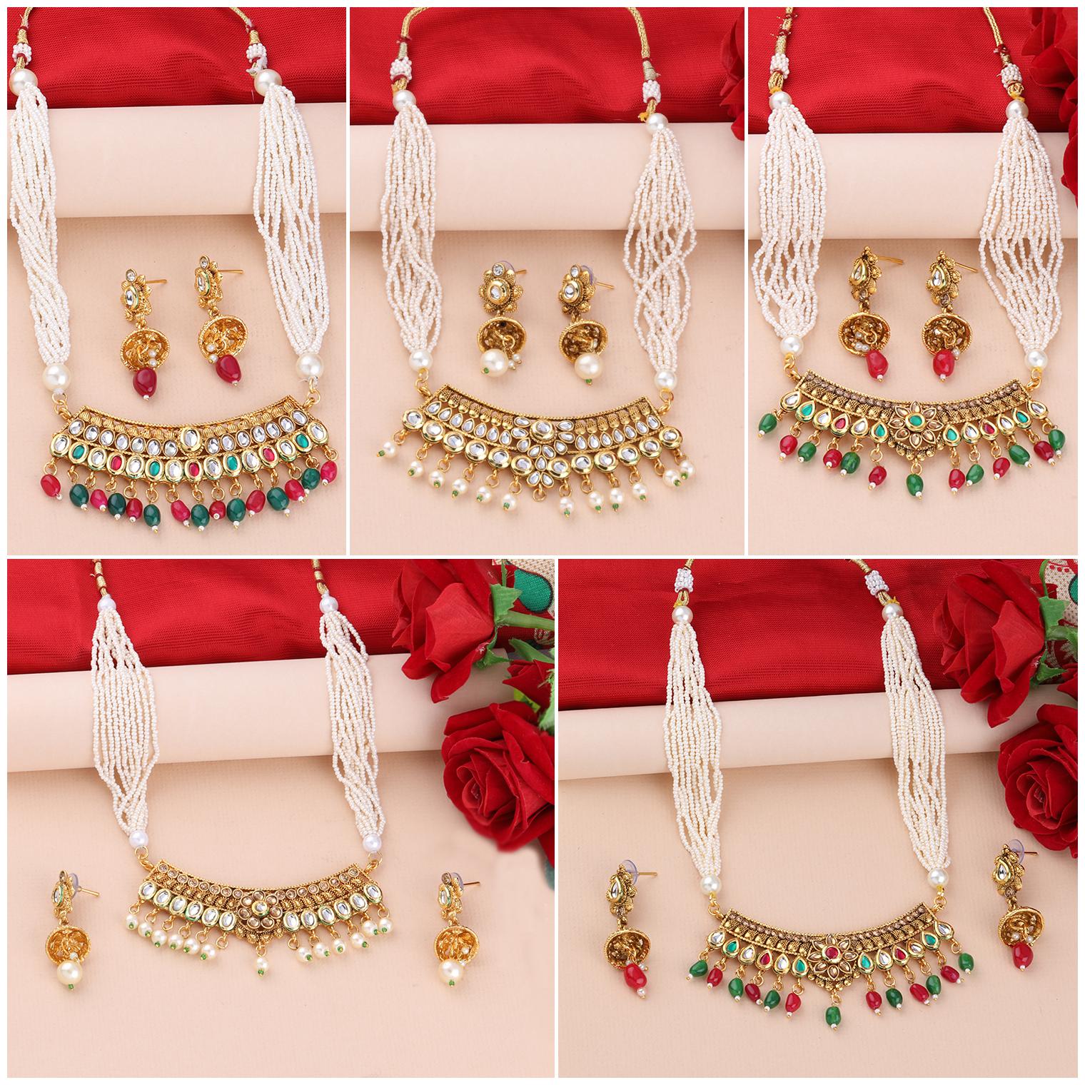 

SILVER SHINE Gold Plated Traditional Designer Long Set Combo For Women