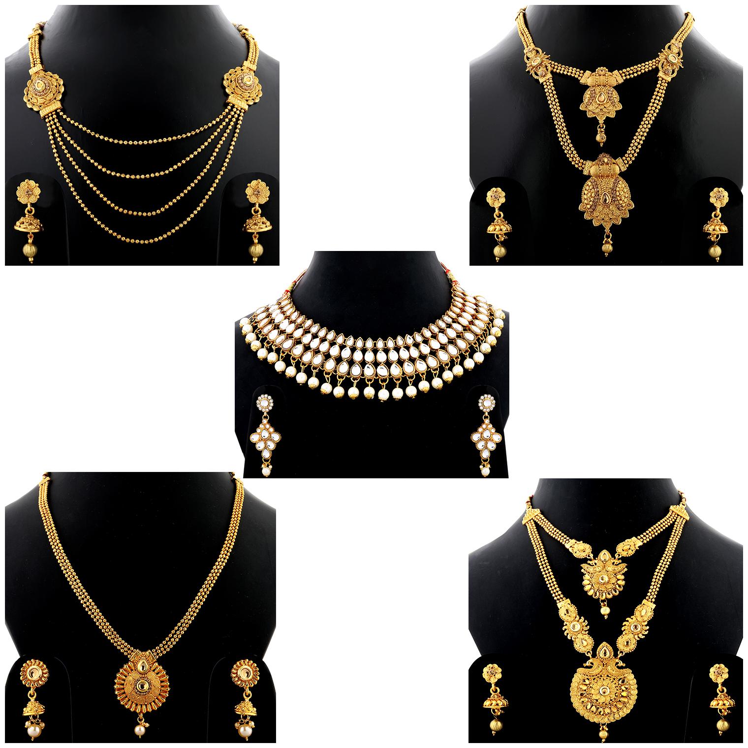 

SILVER SHINE Gold Plated Traditional Designer Long Set Combo For Women