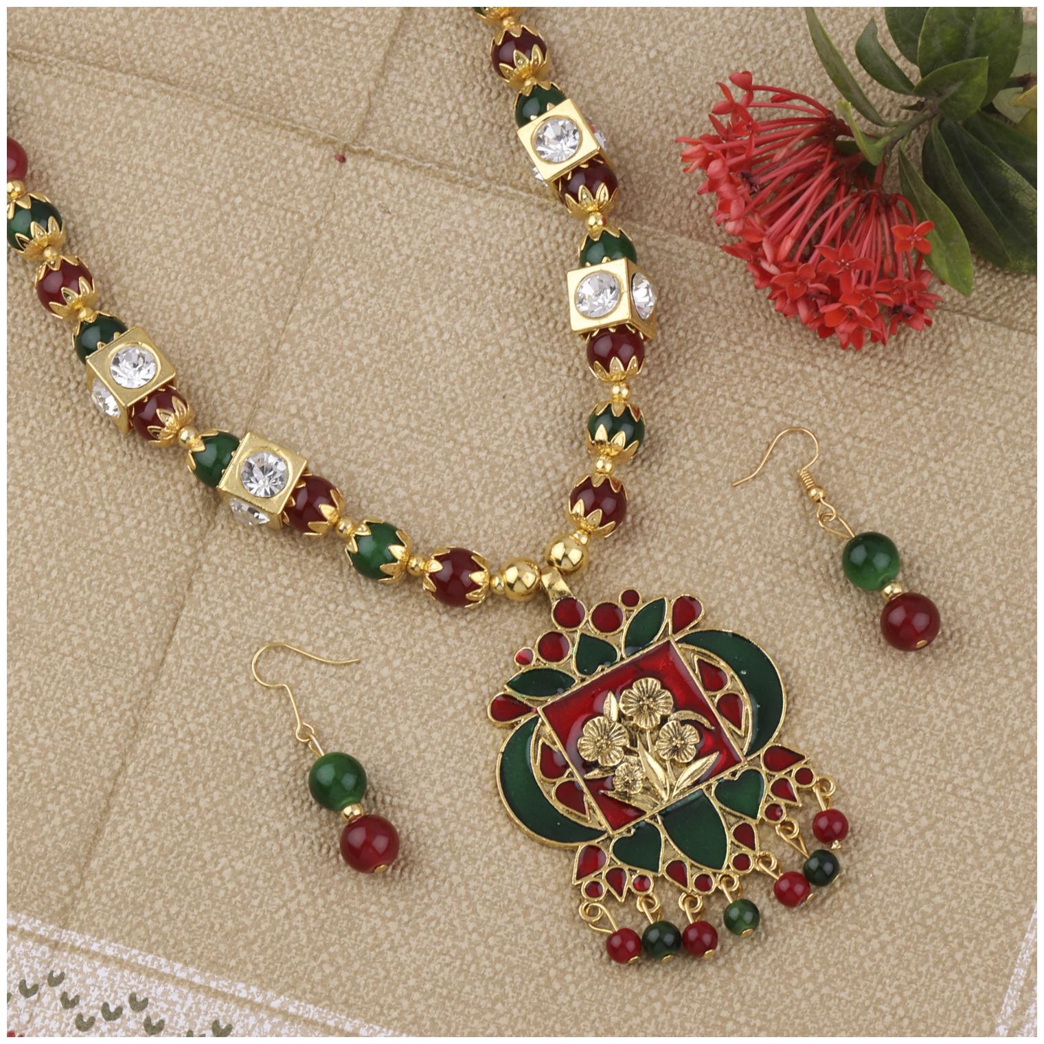 

SILVER SHINE Elegant Traditional Pendant Set Multi colour Pear Set For women Girls