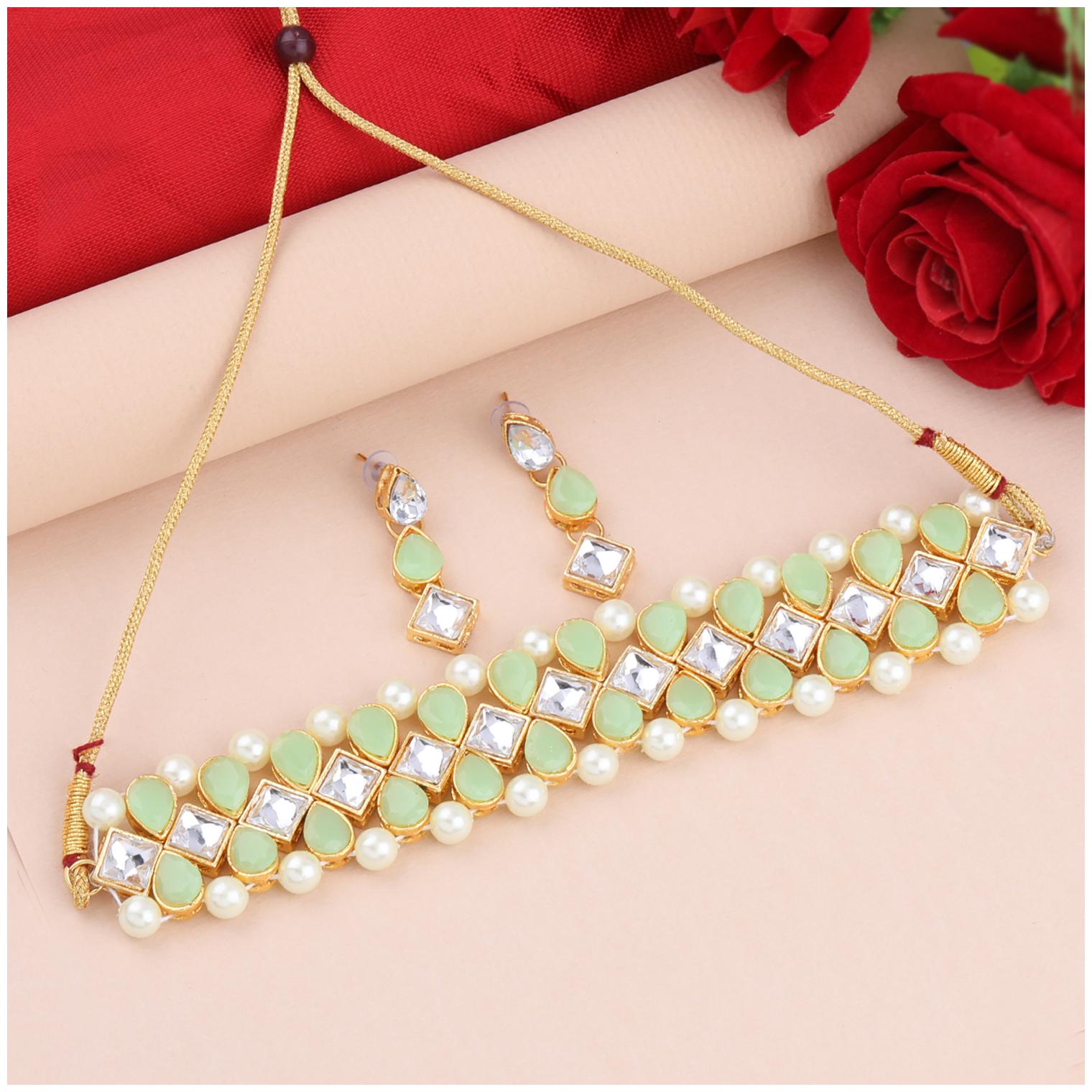 

SILVER SHINE Gold Plated Exclusive Multi Stone Choker Set For Girls And Women