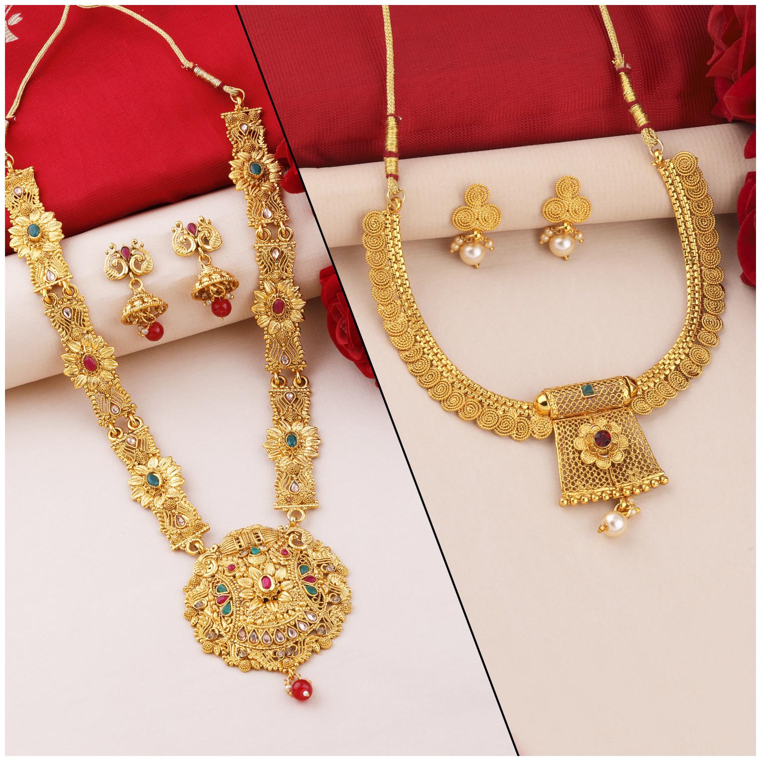 

Silver Shine Gold Plated Traditional Designer Necklace Jewellery Set For Women