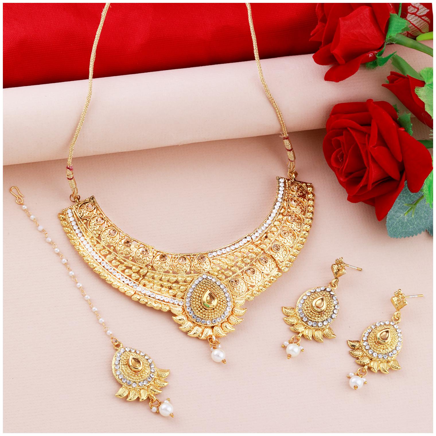 

Silver Shine Gold Plated Traditional Choker Set Jewellery Set For Women Girls 1