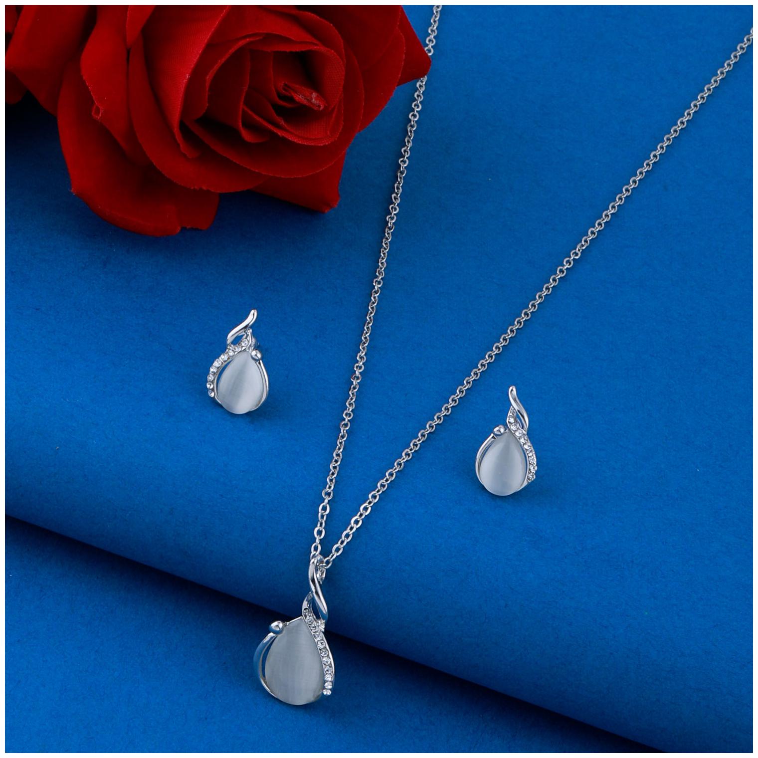 

SILVER SHINE Delicate Silver Plated Party Wear Pendant Set For Women Girl
