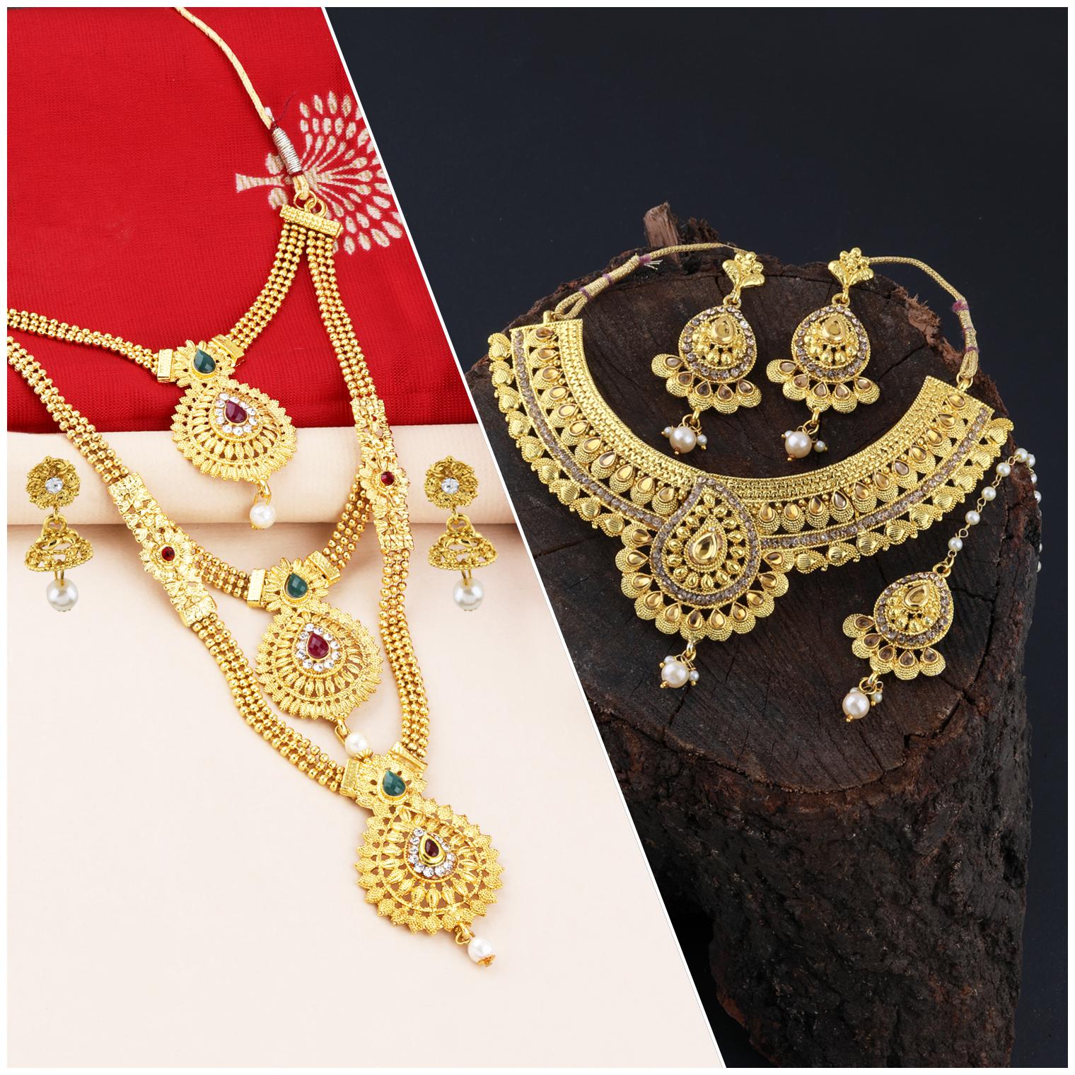 

Silver Shine Gold Plated Traditional Neckalce Set For Women
