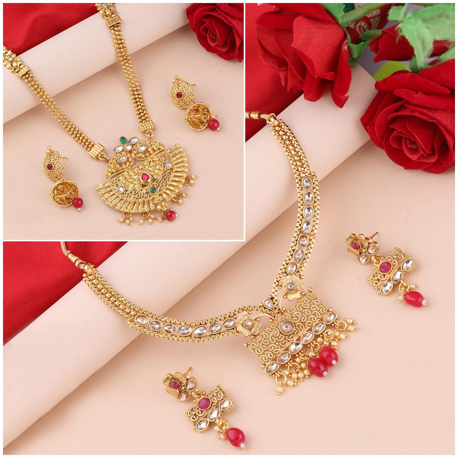 

SILVER SHINE Gold Plated Traditional Designer Long Set Combo For Women