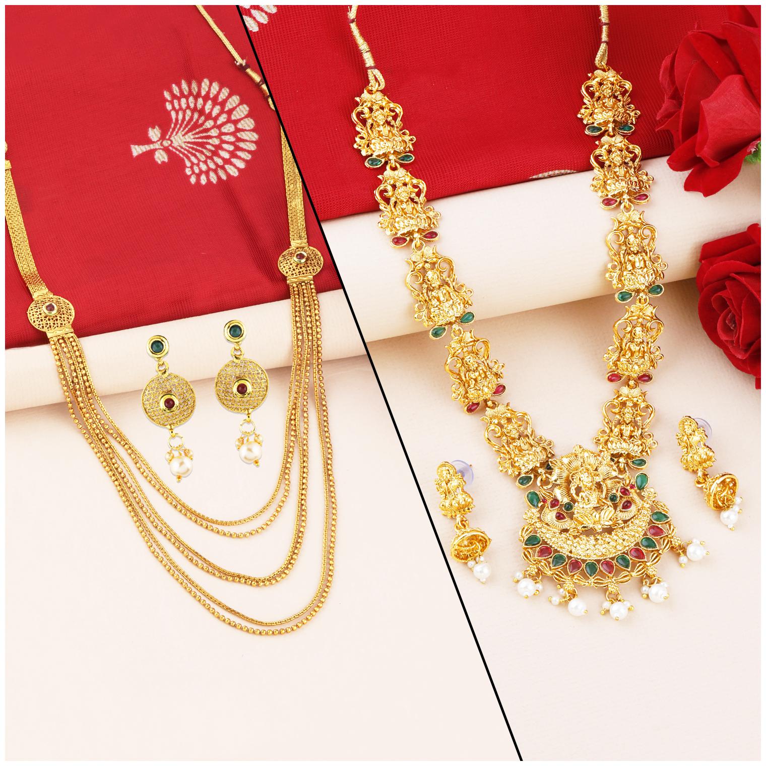 

SILVER SHINE Gold Plated Traditional Designer Long Jewellery Set For Women