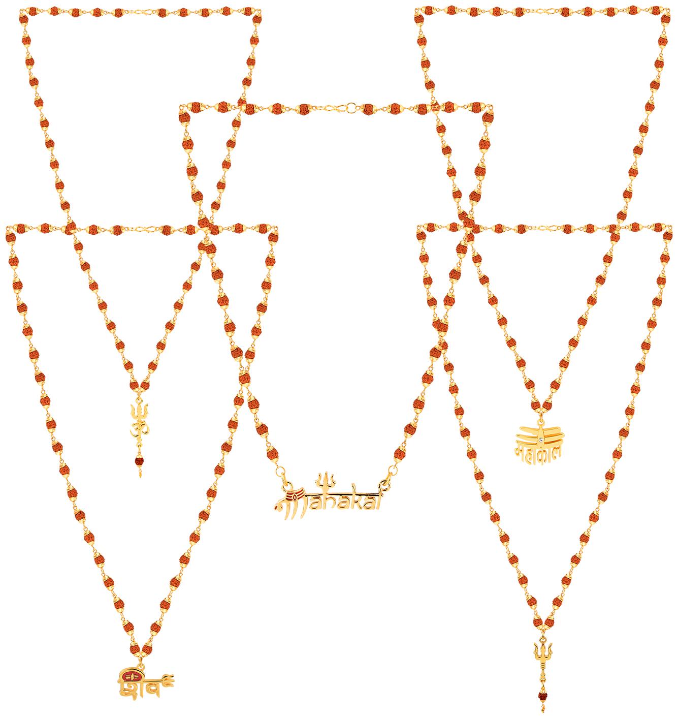 

SILVER SHINE Gold Plated Traditional Combo Rudraksh Mala Pendant for Men and Women Set of 5