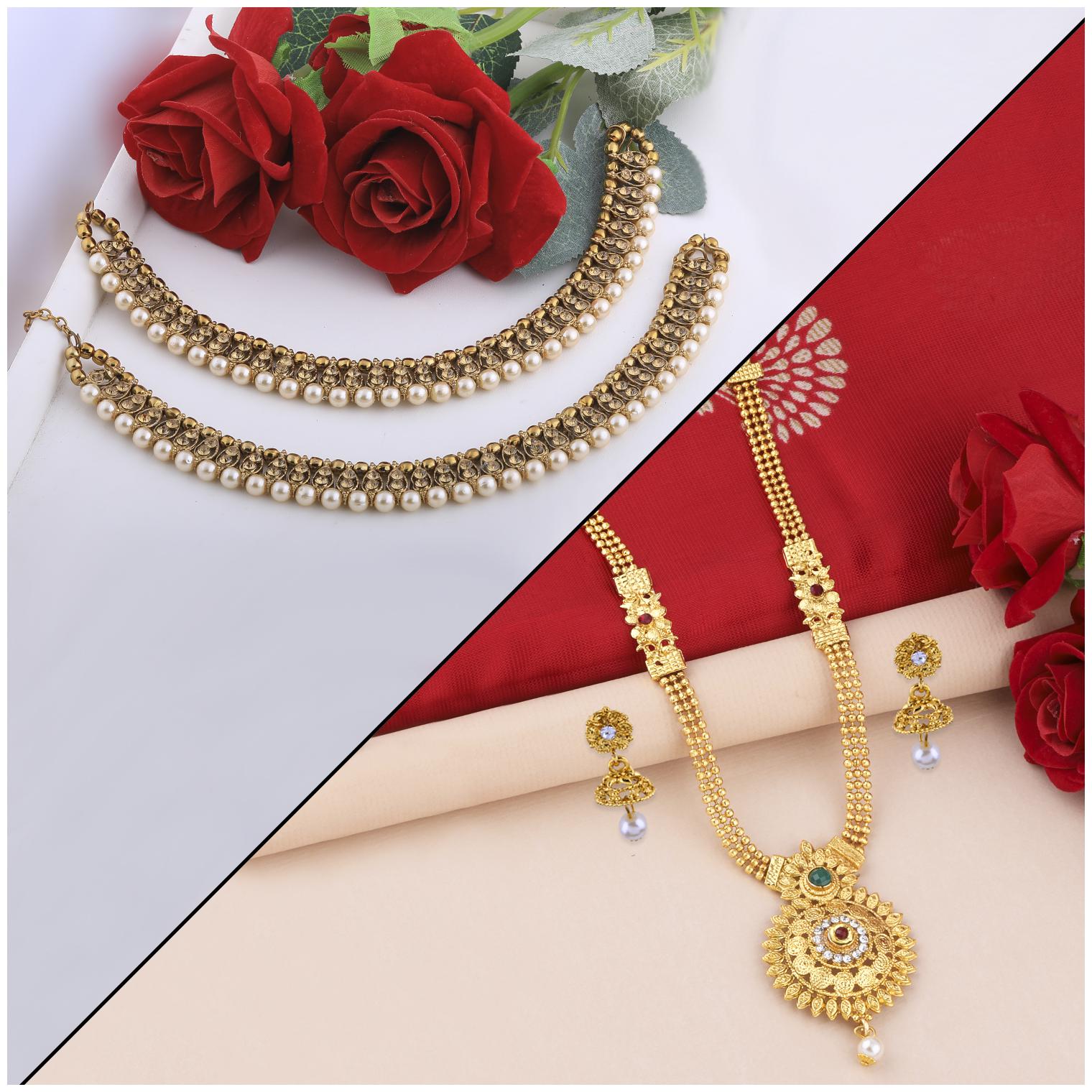 

Silver Shine Designer Traditional Necklace Set With Anklet Jewllery For Women Girls