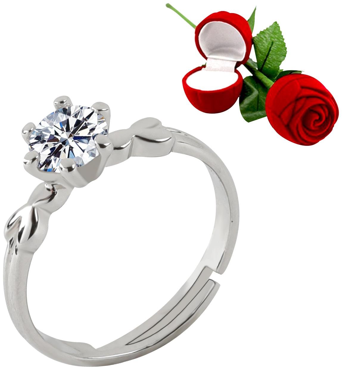 

Silver Shine Silver Plated Adjustable Ring with 1 Piece Red Rose Gift Box for Girls and women