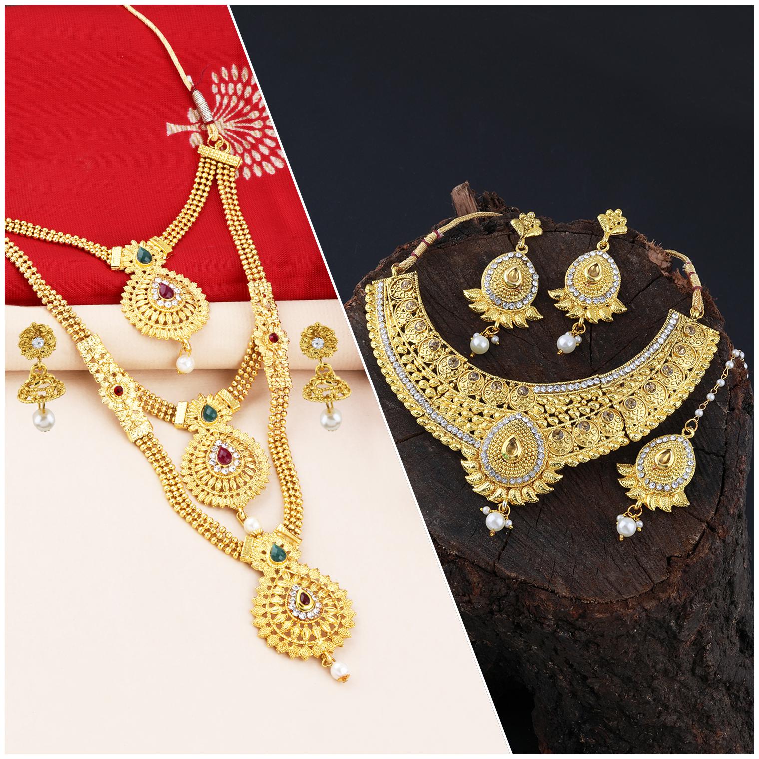 

Silver Shine Gold Plated Traditional Neckalce Set For Women