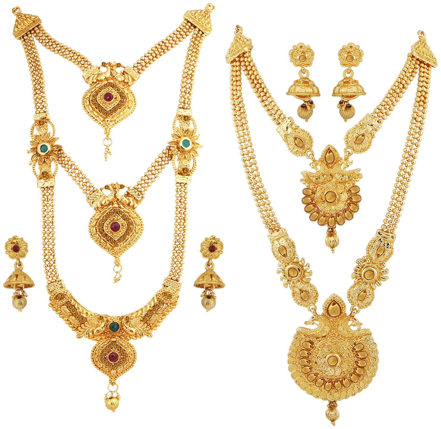 

SILVER SHINE Gold Plated Traditional Designer Long Necklace Set For Women