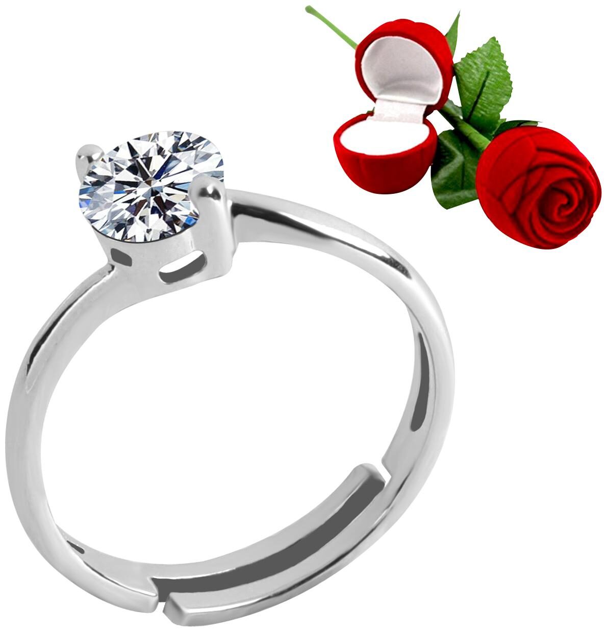 

Silver Shine Silver Plated Adjustable Ring with 1 Piece Red Rose Gift Box for Girls and women