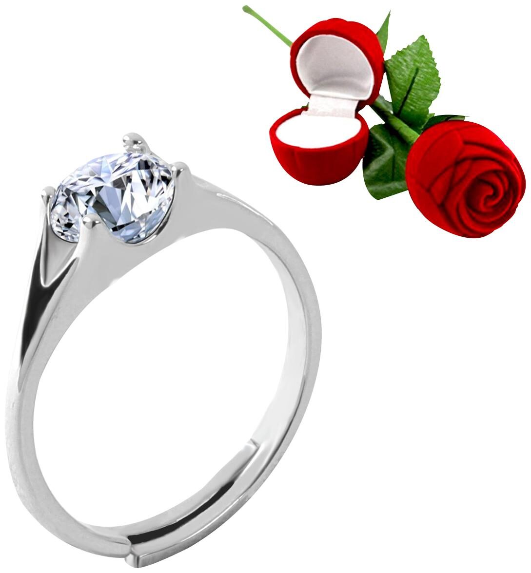 

Silver Shine Silver Plated Adjustable Ring with 1 Piece Red Rose Gift Box for Girls and women
