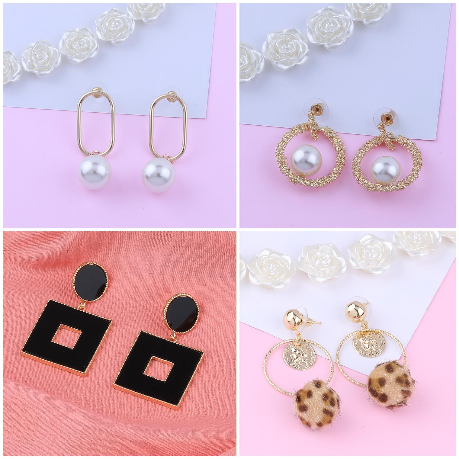 

Silver Shine Stud Earring Party Wear Stylish Alloy Earrings For Women and Girls 4 Pairs