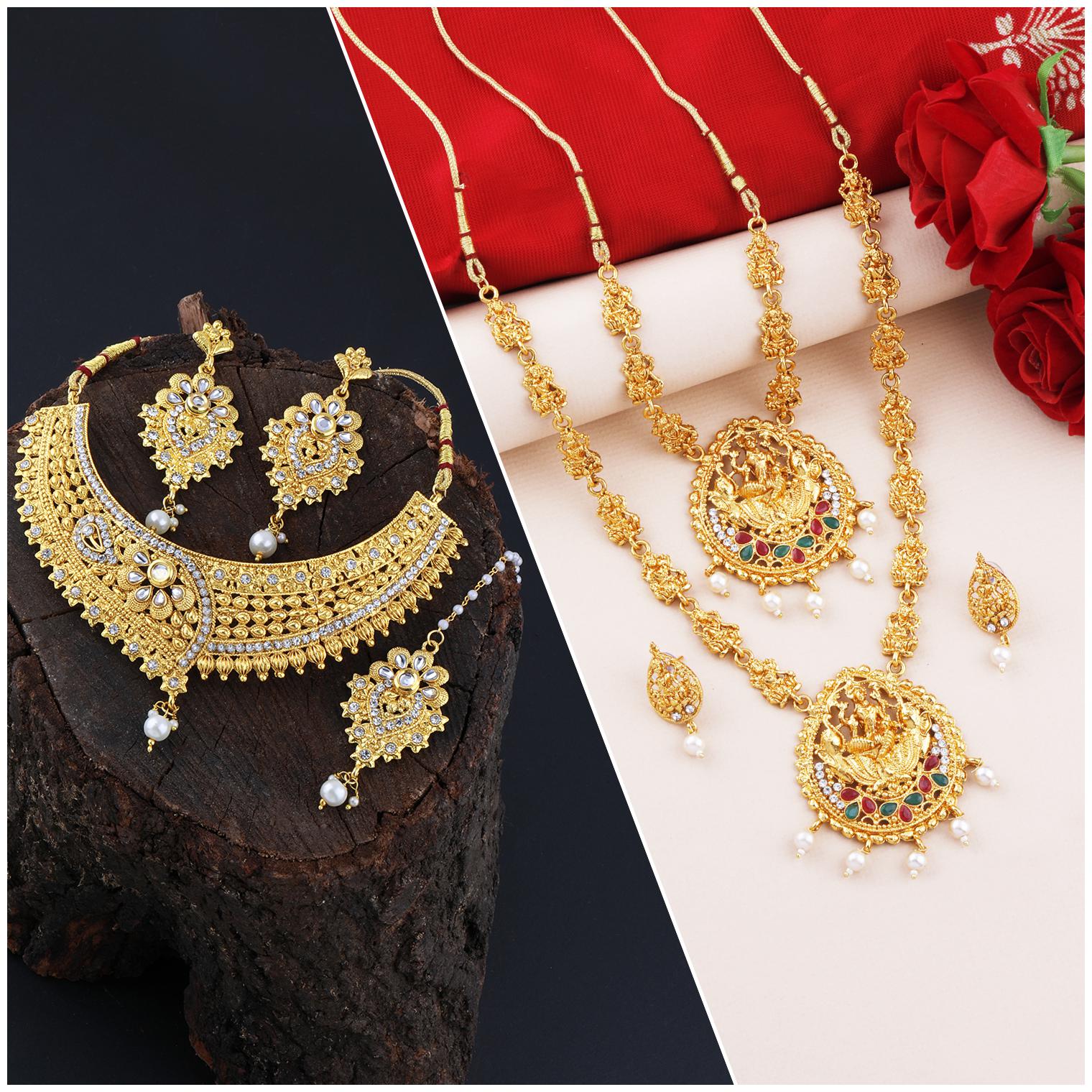 

Silver Shine Gold Plated Traditional Neckalce Set For Women