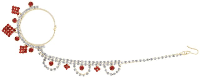 Silver Shine Traditional Gold Plated Antique Red  Diamond Studded Designer Wedding Nose Ring for Girls And Women Jewellery