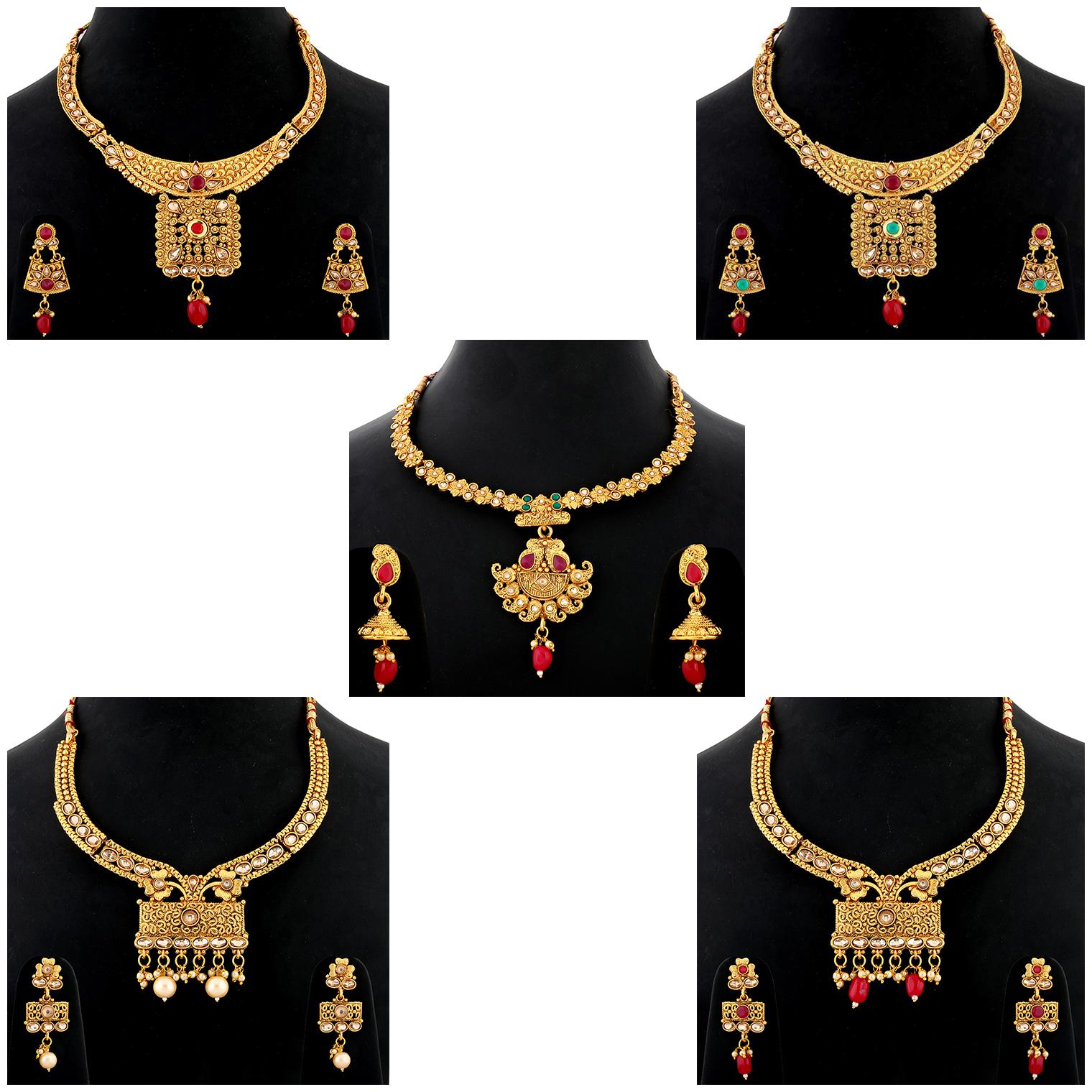 

SILVER SHINE Gold Plated Traditional Designer Long Set Combo For Women