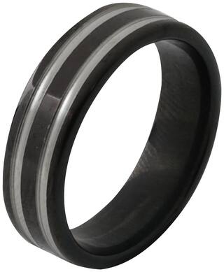 Silver Shine Silver inside Grooved Black Band Style Stainless Steel Ring for Boys and Men