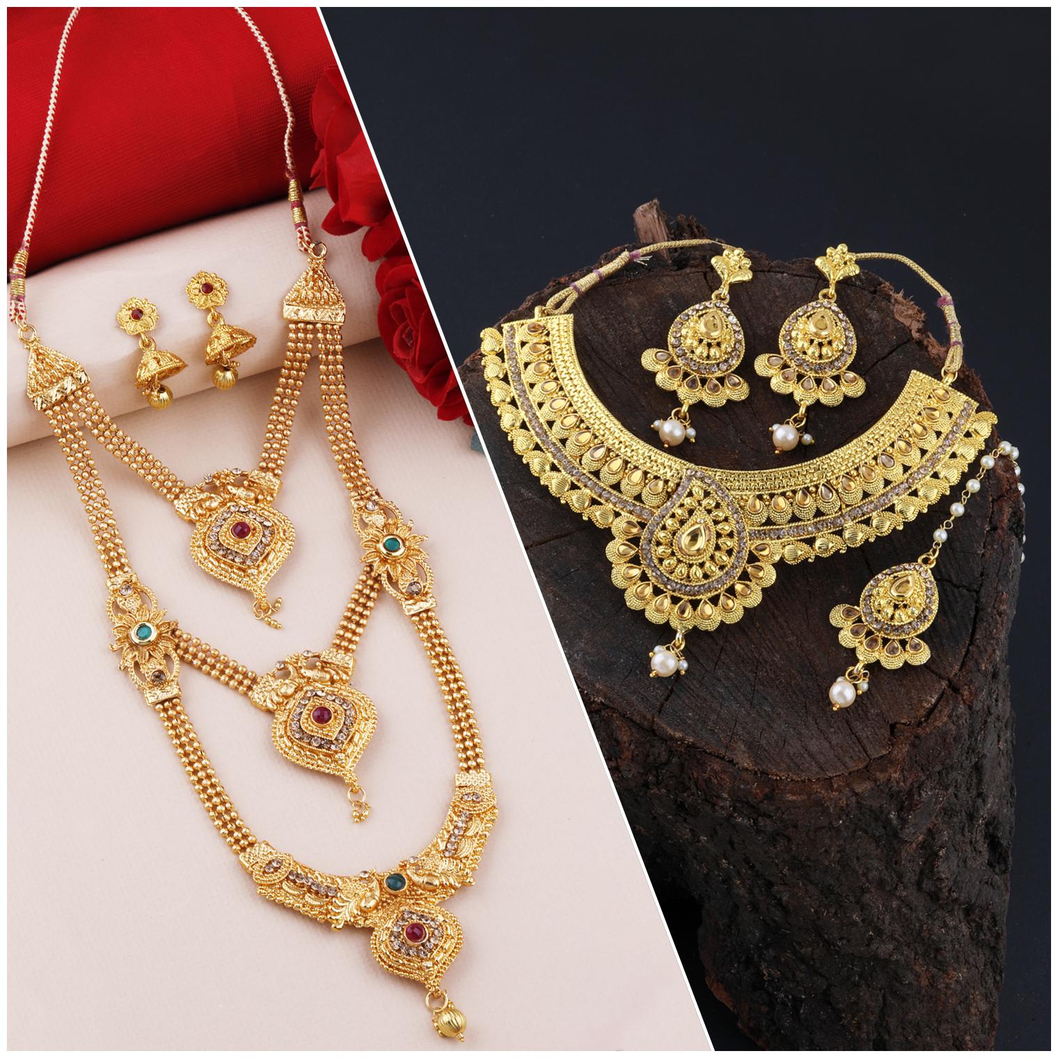

Silver Shine Gold Plated Traditional Neckalce Set For Women